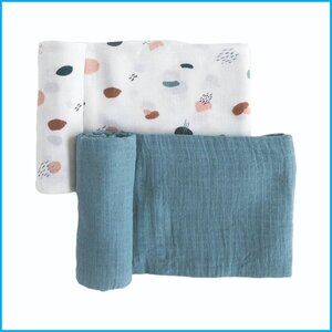 Red Rovr Organic Cotton Muslin Swaddle Baby Blanket 2-Pack Unisex Dots & Dashes